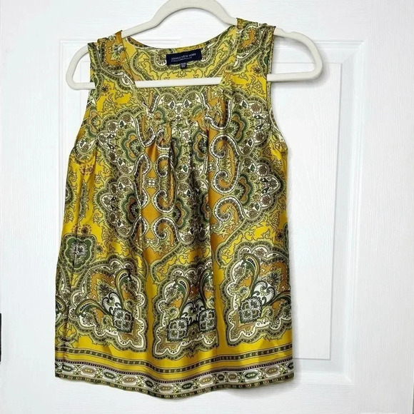 JONES NEW YORK Yellow Scarf Print Sleeveless Blouse Size Petite Small - Picture 1 of 6